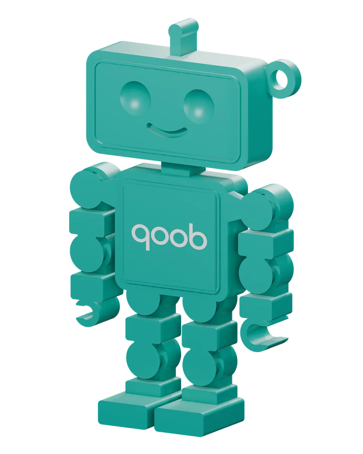 Qooboid in Lagoon Teal, angled view