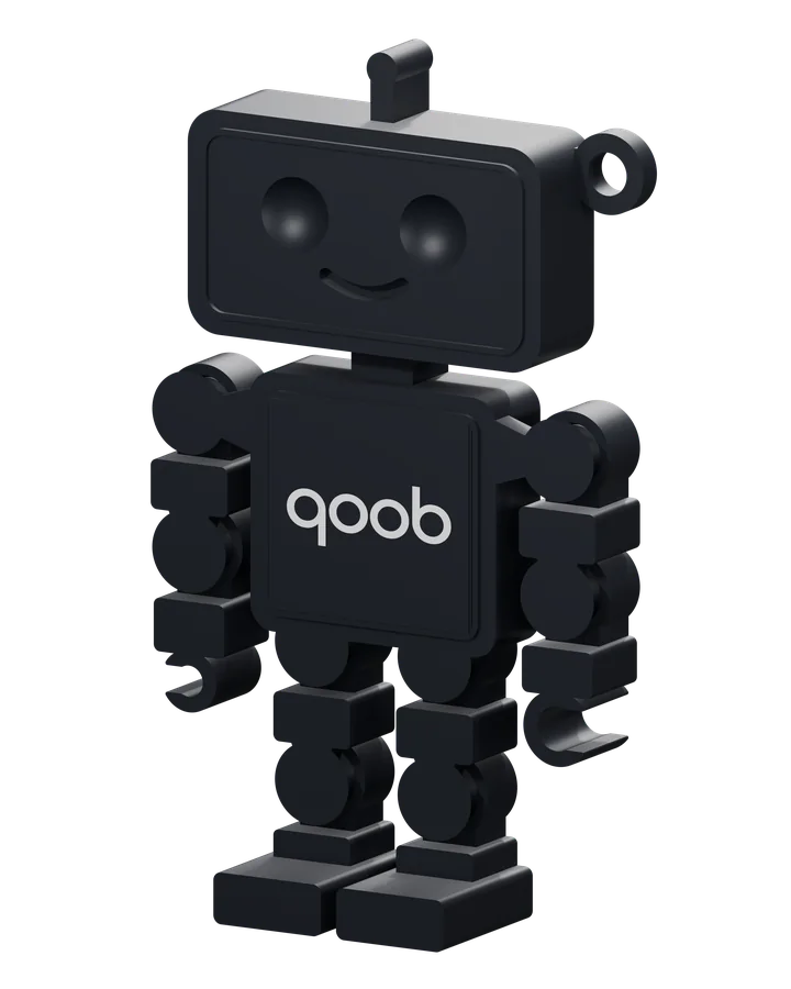 Qooboid in Midnight Black, angled view