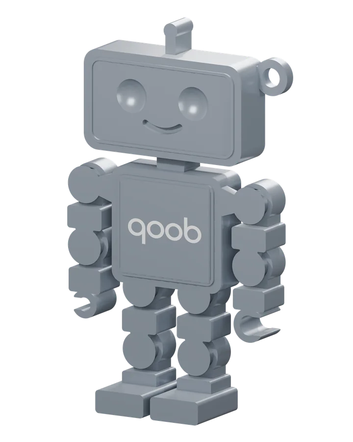 Qooboid in Lunar Silver, angled view
